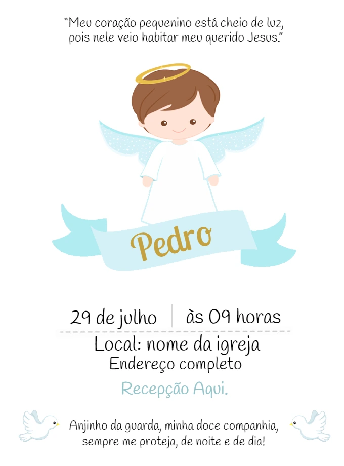 Convite de Batizado Anjo Menino para Editar Online
