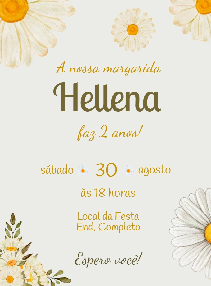 Convite Aniversário Margaridas Delicadas para Editar Online