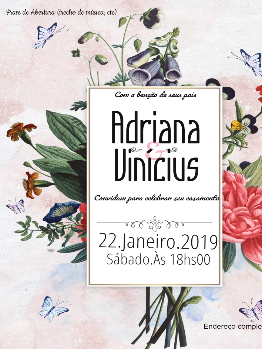 Convite de Casamento Floral Romântico para Editar Online