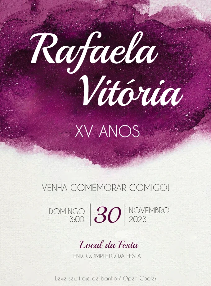 Convite 15 Anos Aquarela Roxo com Glitter para Editar Online