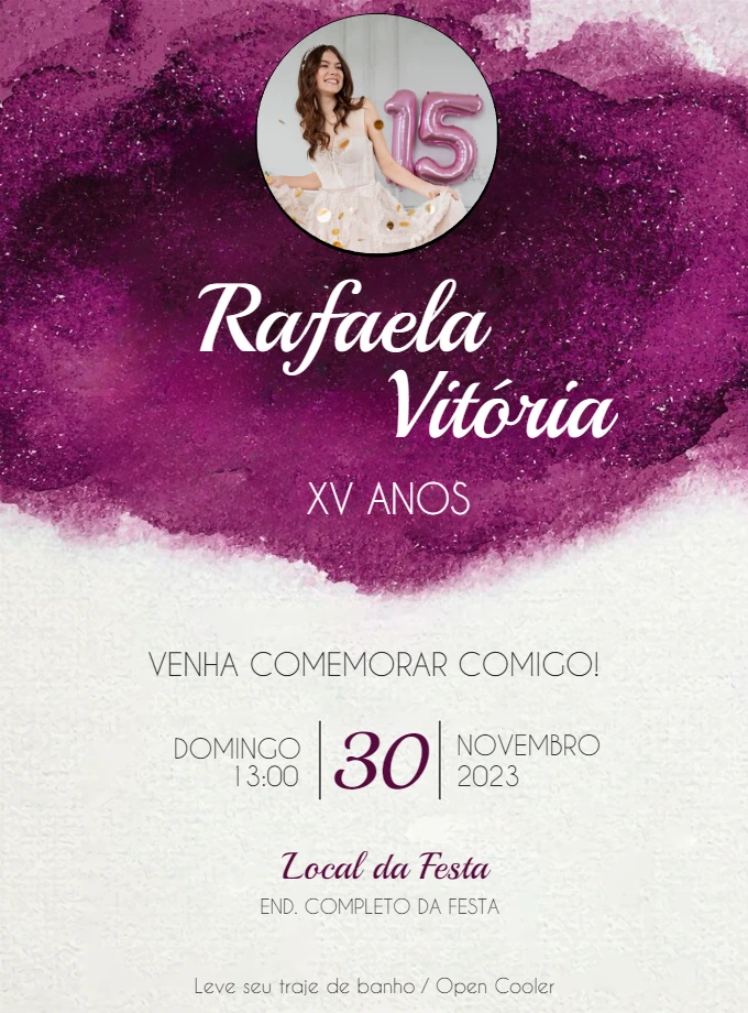 Convite 15 anos Roxo Glitter com Foto para Editar Online