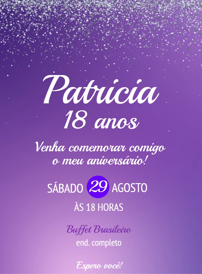 Convite de Aniversário com Glitter Roxo para Editar Online