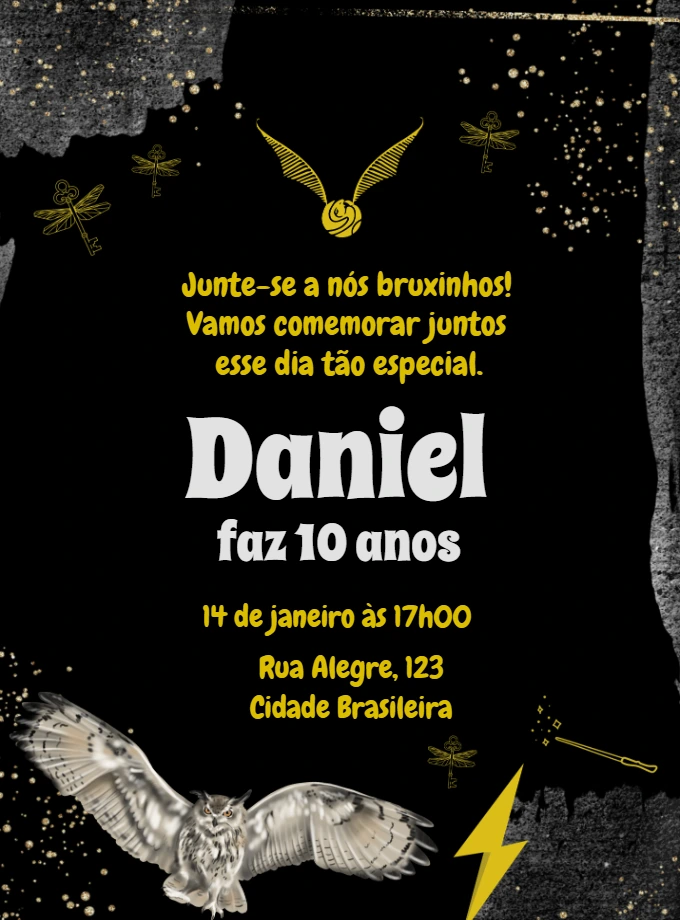 Convite de Aniversário Harry Potter Pomo de Ouro para Editar