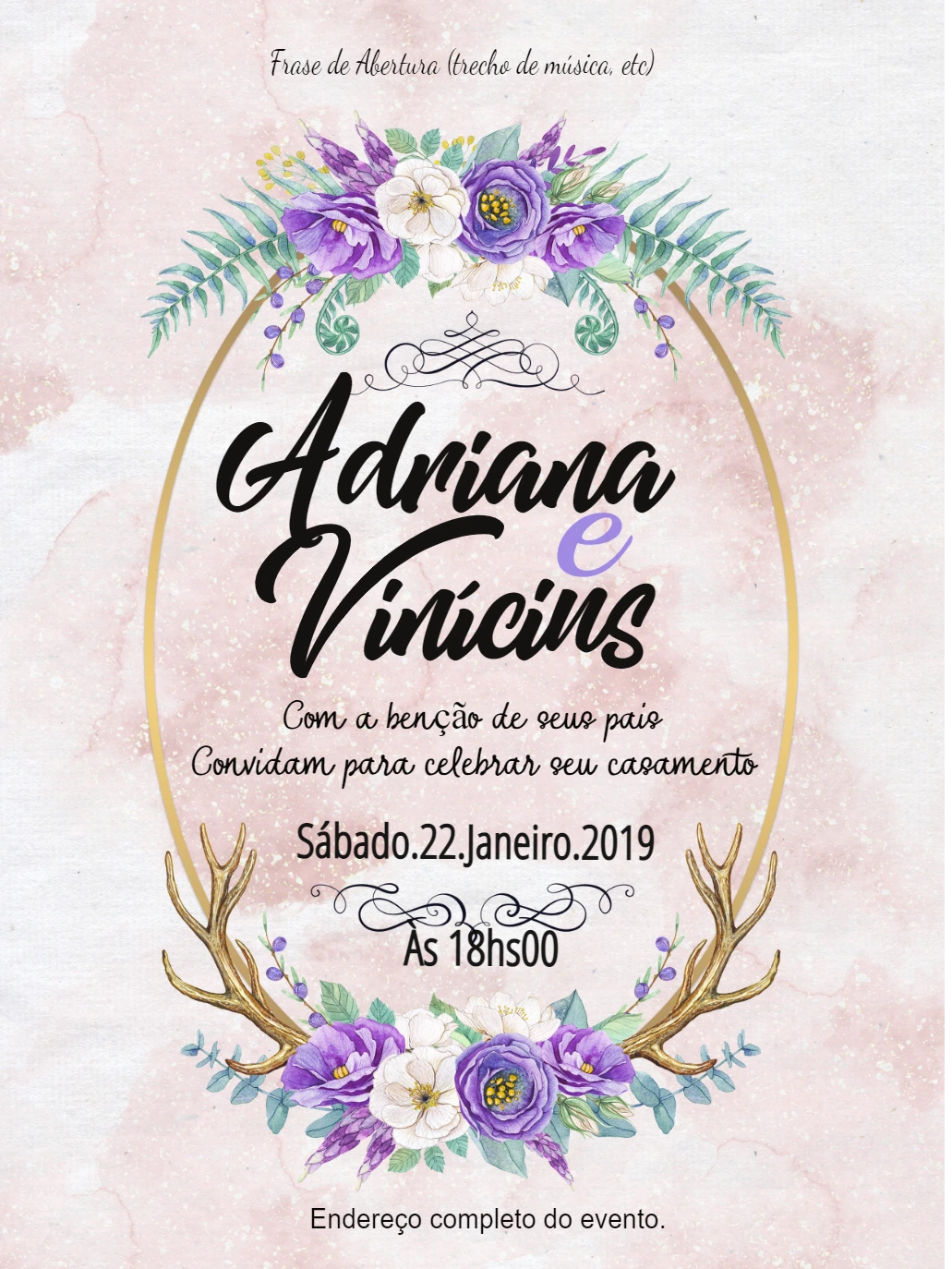Convite de Casamento Floral Rústico para Editar Online