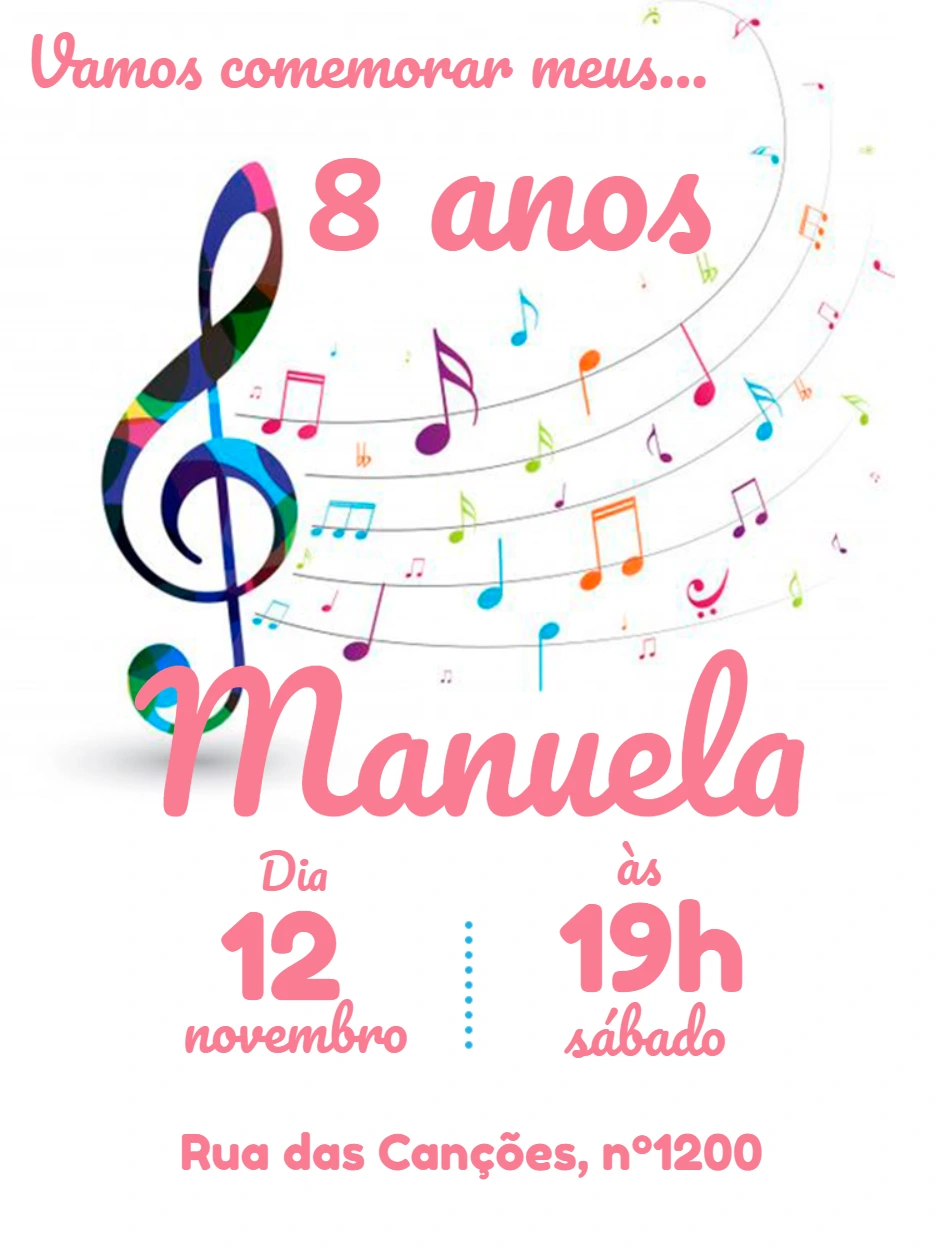 Convite Aniversário Música com Notas Musicais para Editar Online