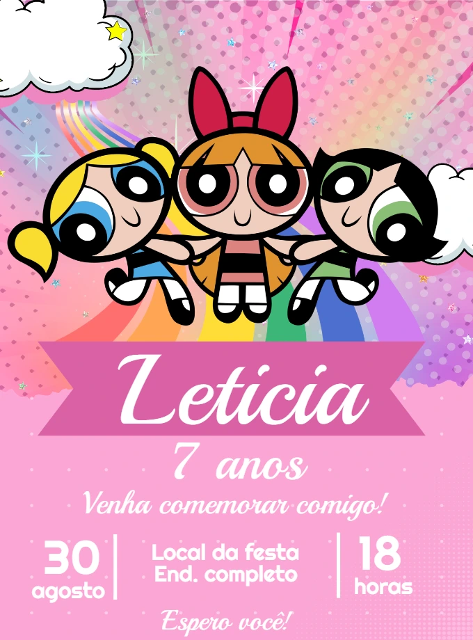 Convite Aniversário Meninas Super Poderosas para Editar Online