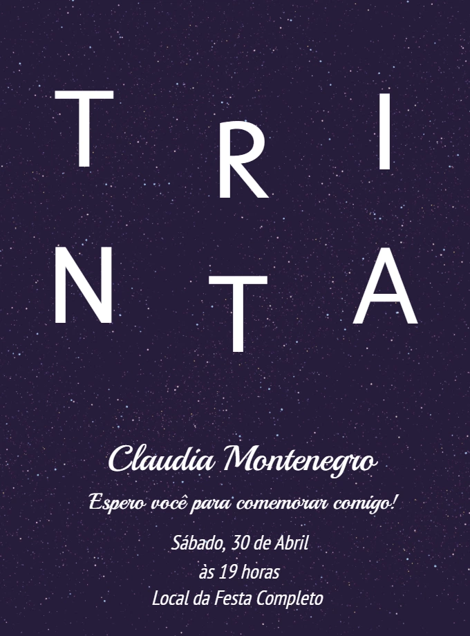 Convite de Aniversário 30 Anos Minimalista para Editar Online