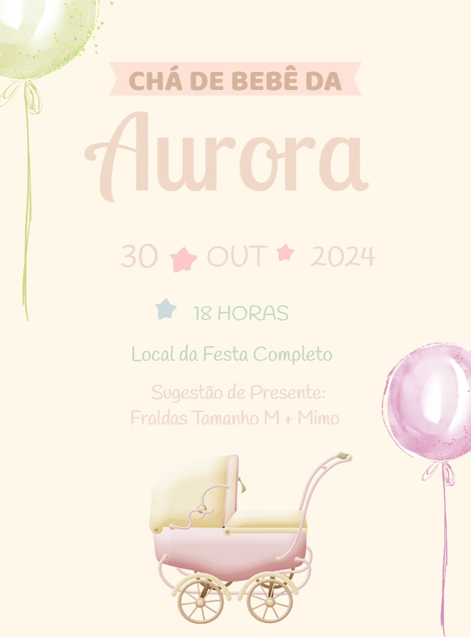 Convite Chá de Bebê Carrinho Clássico para Editar Online