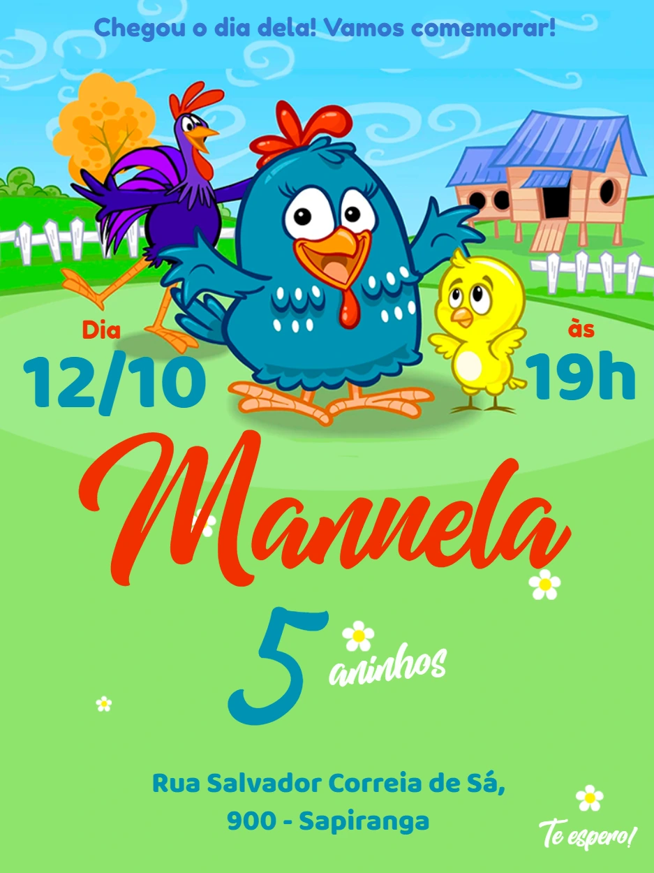 Convite de Aniversário Galinha Pintadinha para Editar Online