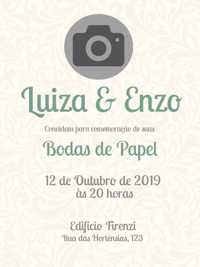 Convite Bodas de Papel com Foto para Editar Online