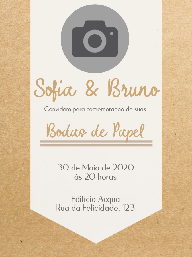 Convite Rústico Bodas de Papel com Foto para Editar
