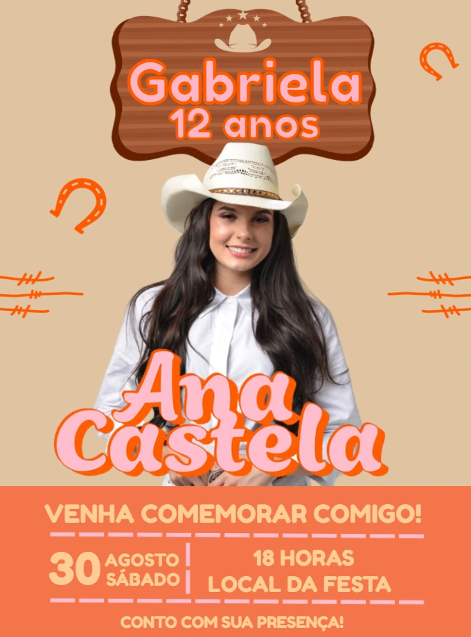 Convite de Aniversário Ana Castela Boiadeira para Editar Online