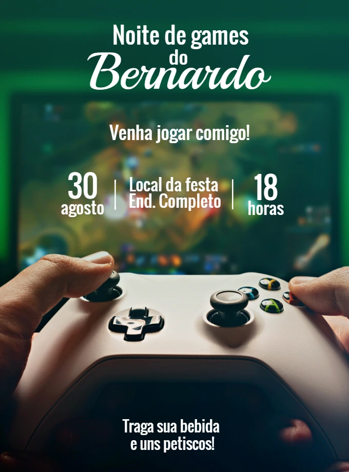 Convite de Aniversário Video Game Gamer para Editar Online