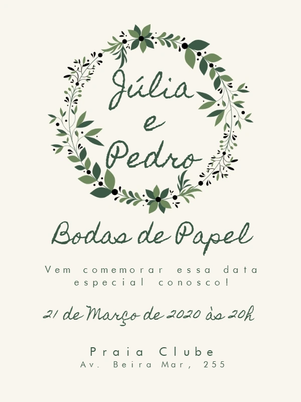 Convite Bodas de Papel Floral para Editar Online