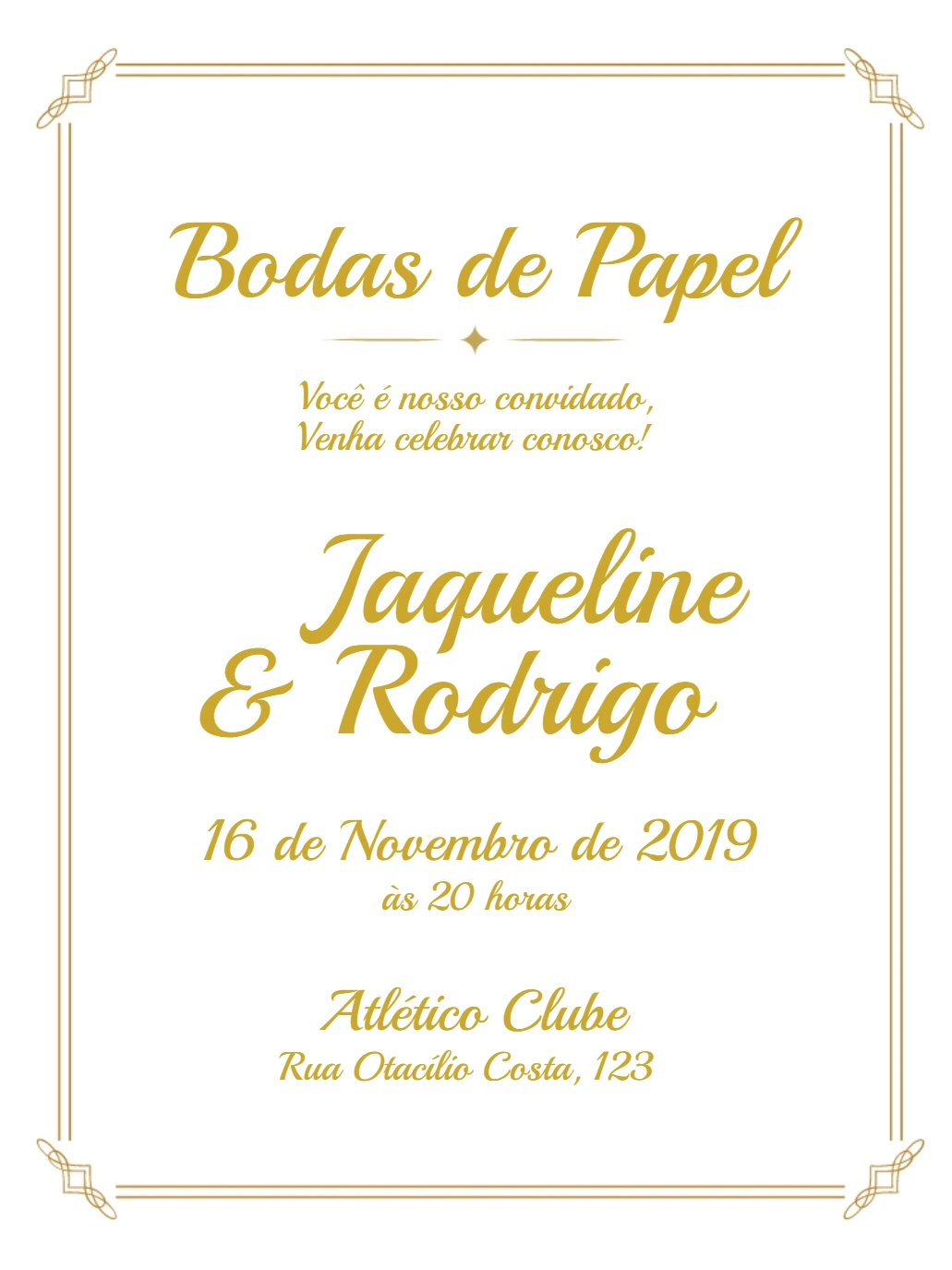Convite Bodas de Papel Elegante para Editar Online