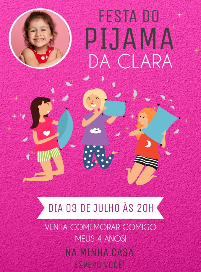 Convite Festa do Pijama com Foto para Editar Online