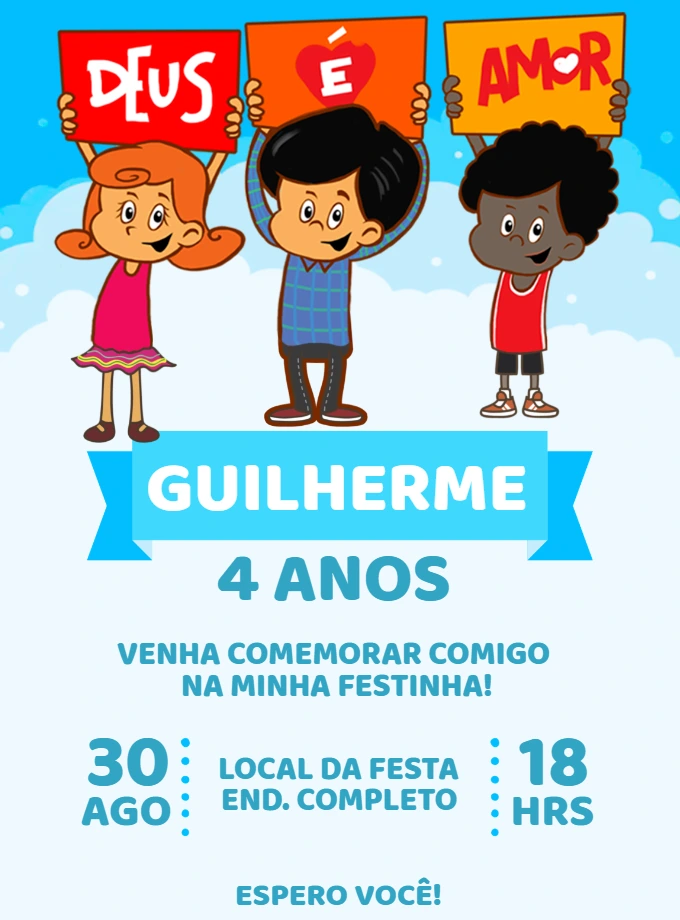 Convite Aniversário 3 Palavrinhas Deus é Amor para Editar