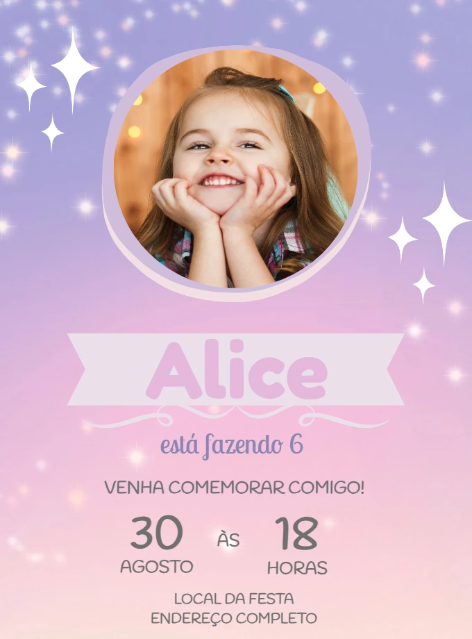 Convite de Aniversário Infantil com Foto para Editar Online