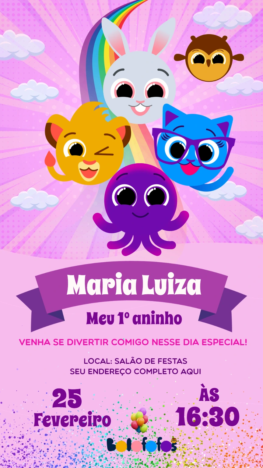 Convite de Aniversário Bolofofos com a Turma para Editar