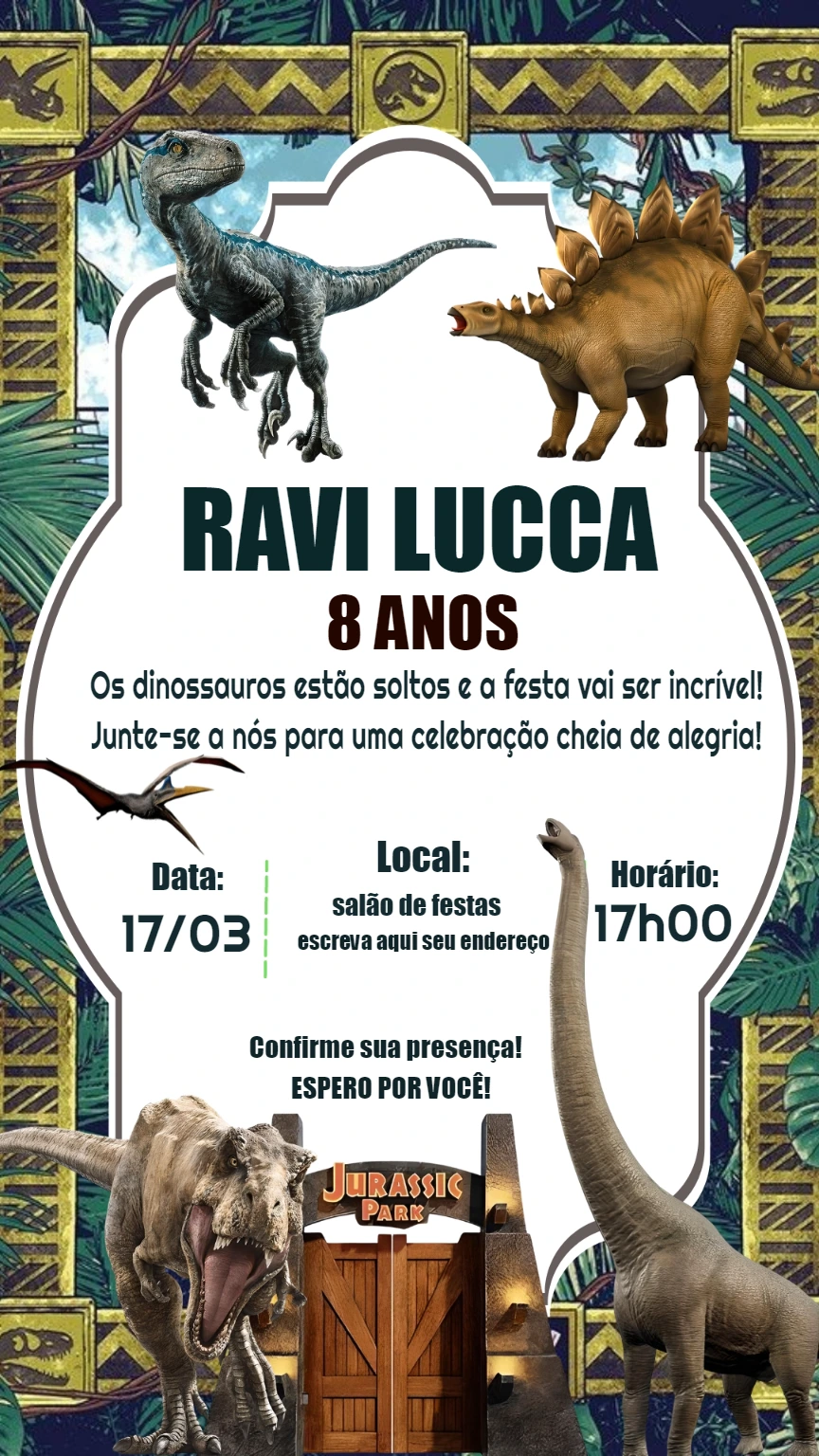 Convite Aniversário Dinossauro Jurassic Park para Editar Online