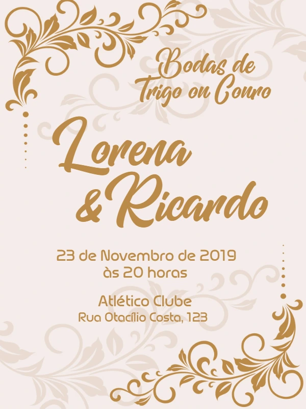 Convite Bodas de Trigo ou Couro Elegante para Editar Online