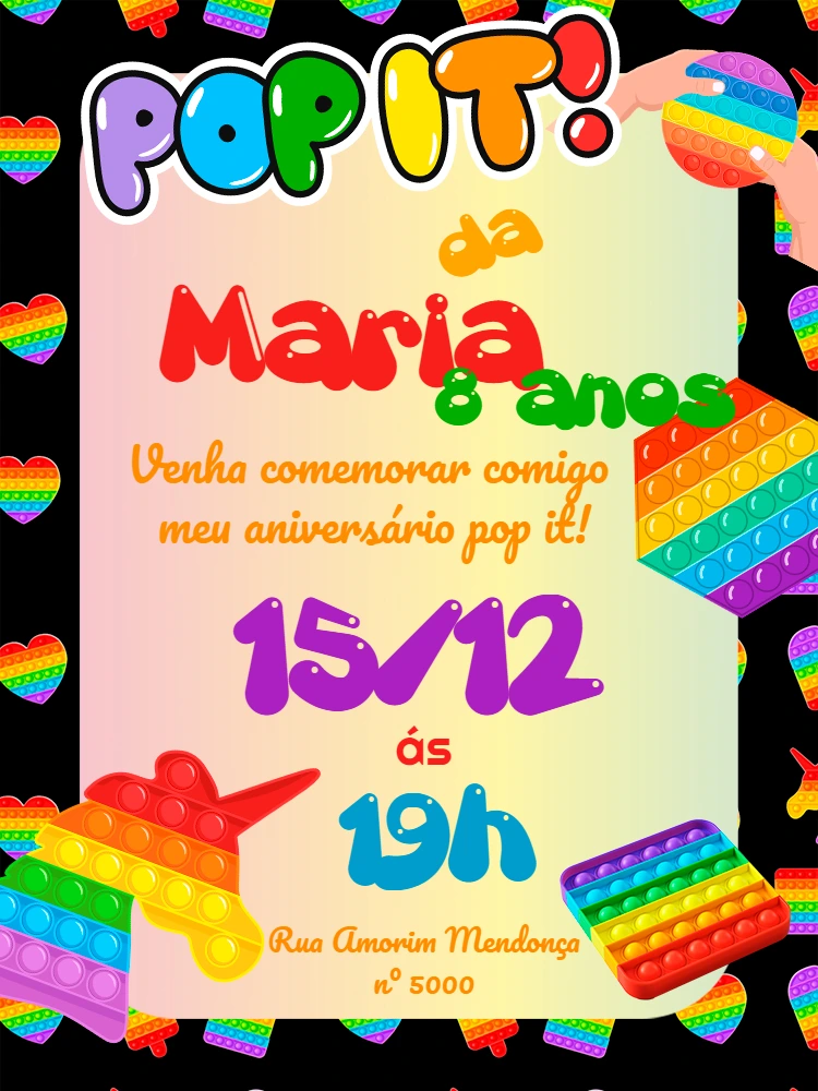 Convite Aniversário Pop It Fidget Toys para Editar Online