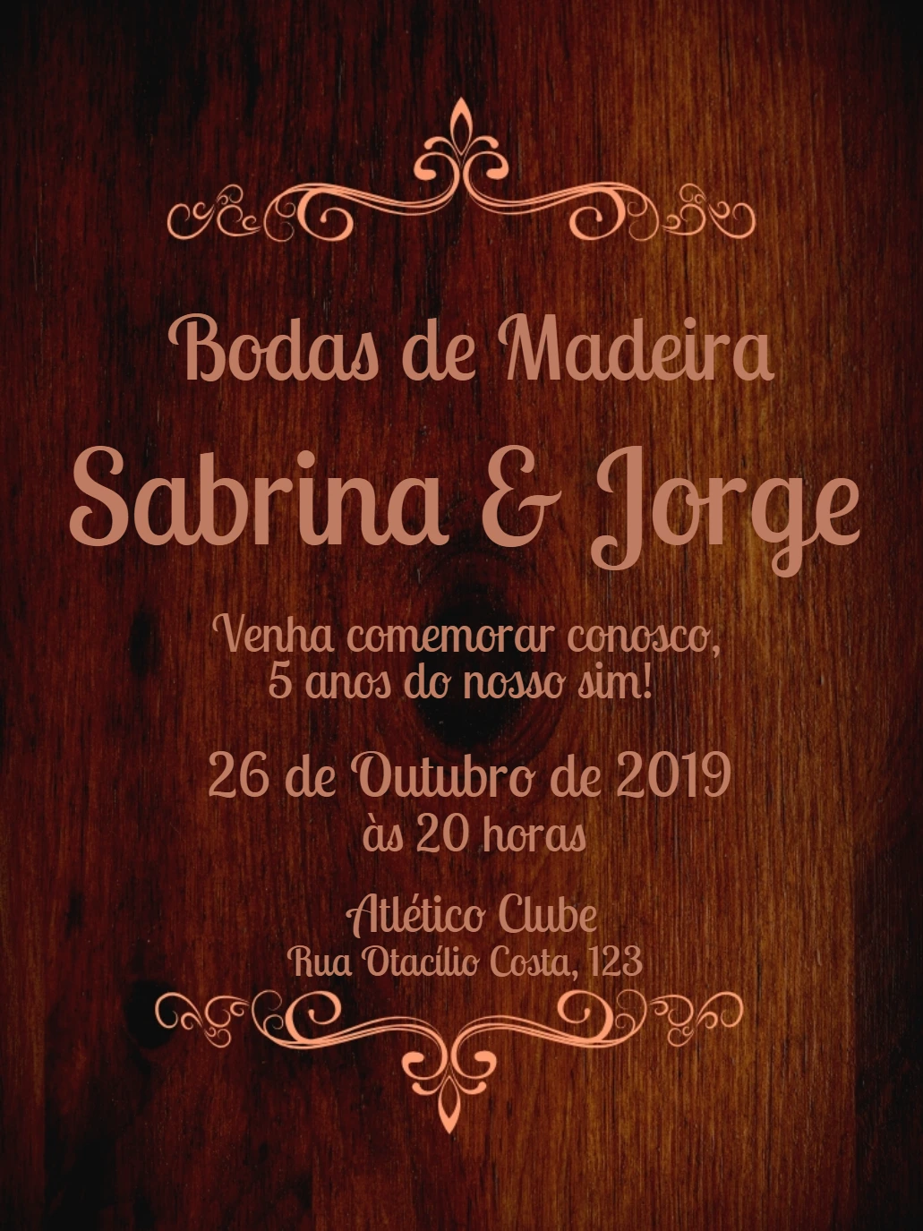 Convite de Bodas de Madeira Rústico para Editar Online