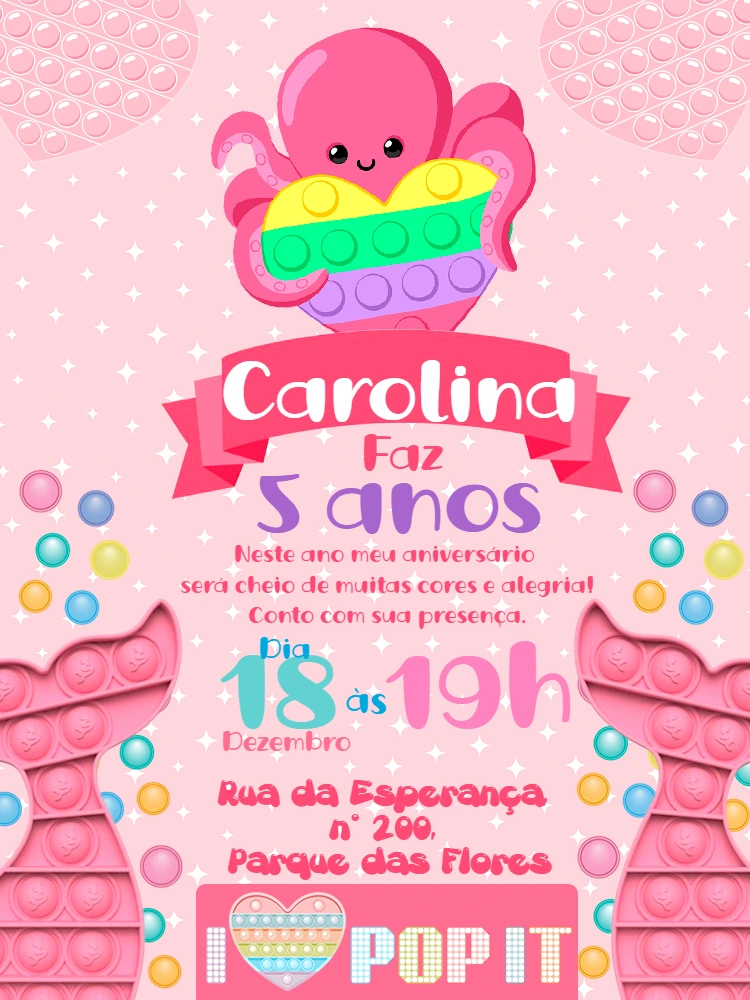 Convite Aniversário Pop It Fidget Toys Editável Online