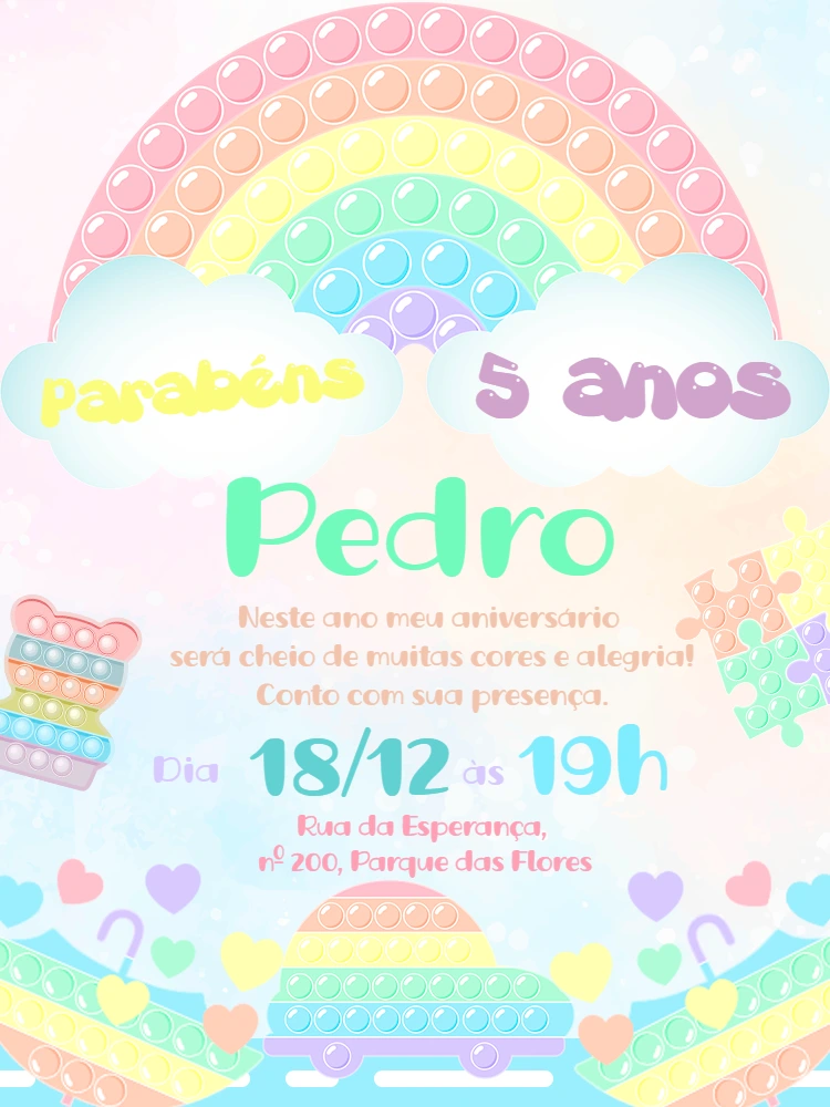 Convite Aniversário Pop It Fidget Toys para Editar Online