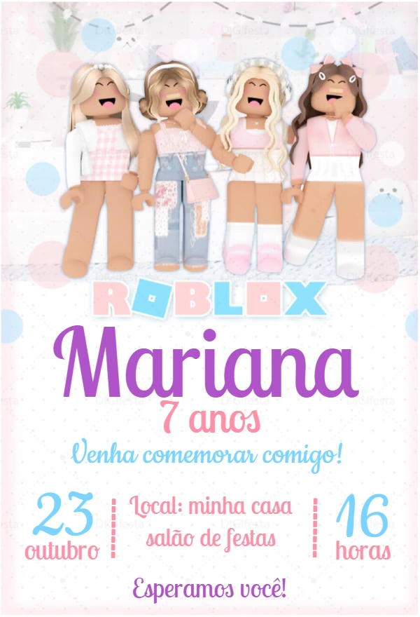 Convite de Aniversário Roblox Menina para Editar Online