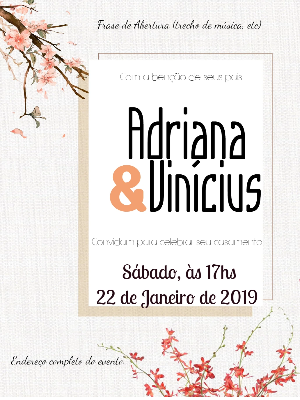 Convite de Casamento Floral Delicado para Editar Online