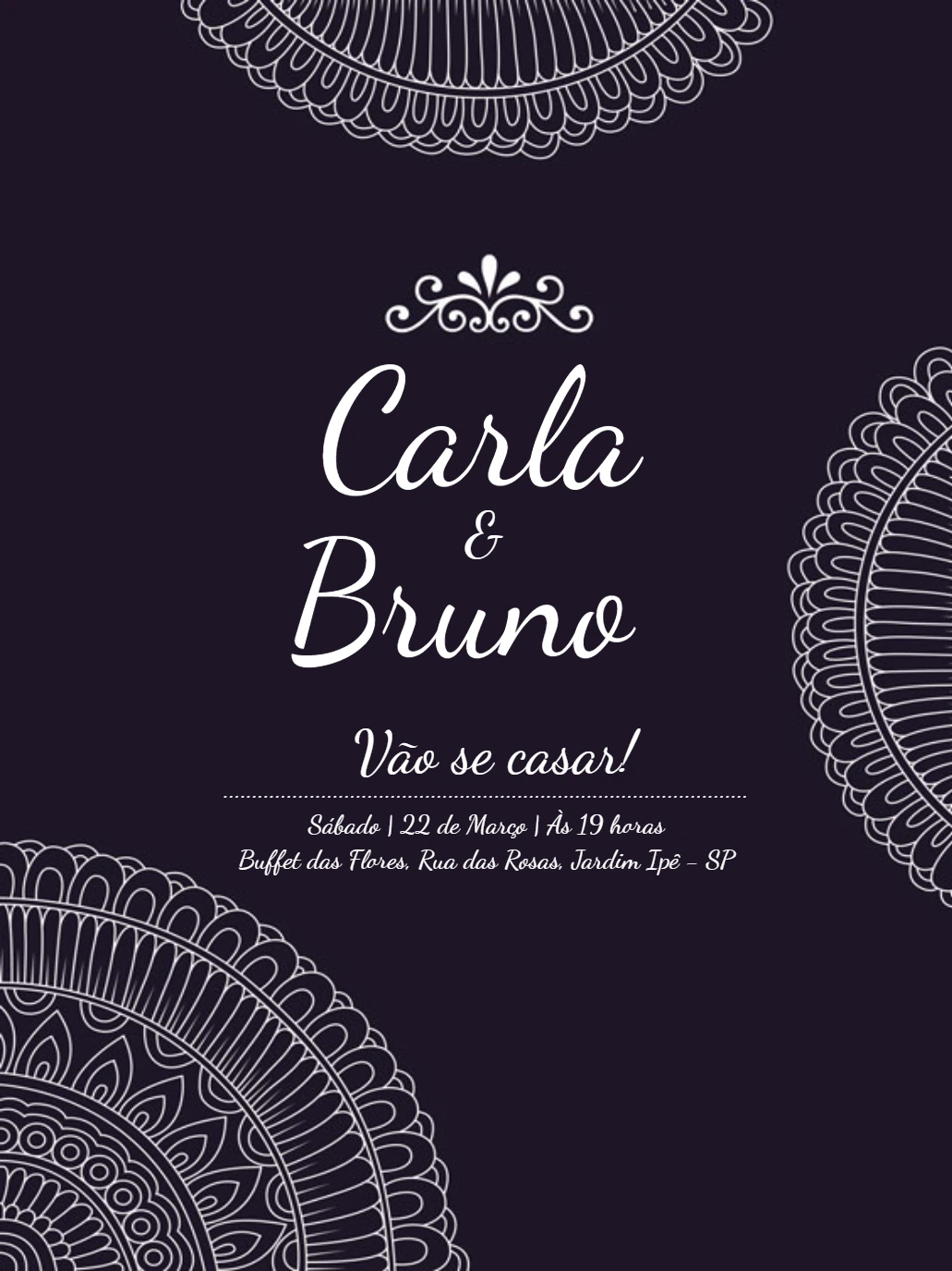 Convite de Casamento Roxo com Mandalas para Editar Online