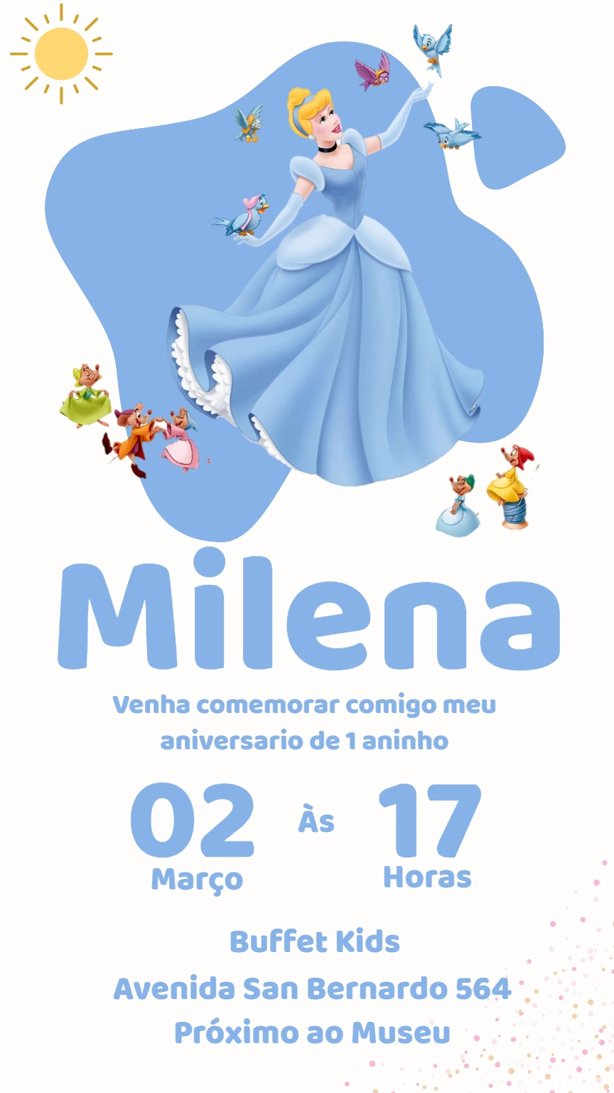 Convite de Aniversário Cinderela para Editar Online
