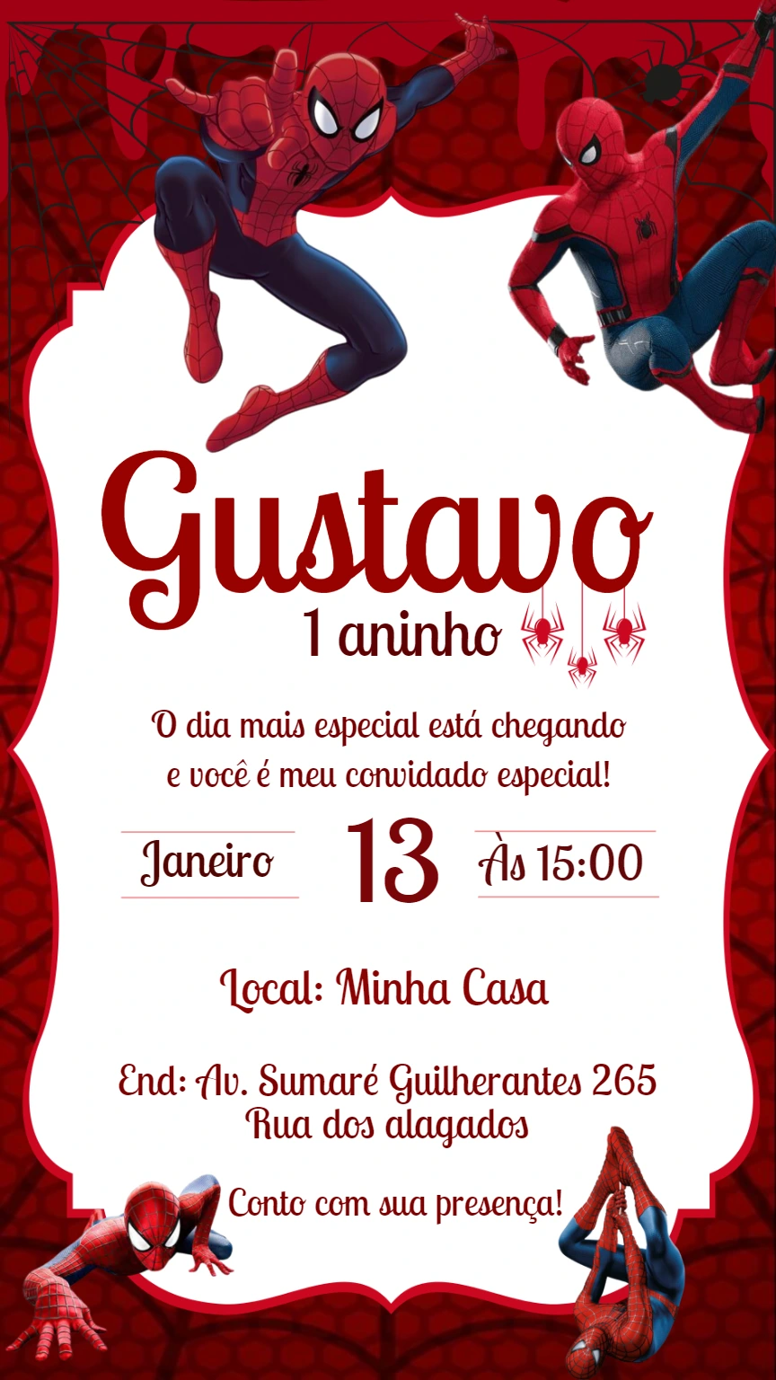 Convite de Aniversário Homem-Aranha para Editar Online