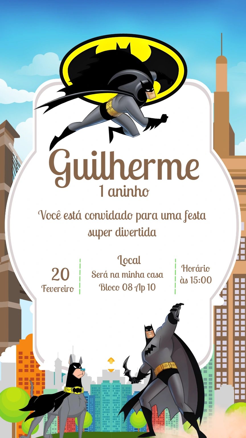 Convite Aniversário Batman Editável Online para Festa Infantil