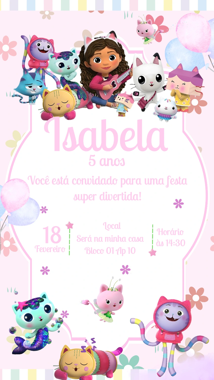 Convite de Aniversário A Casa Mágica da Gaby para Editar Online