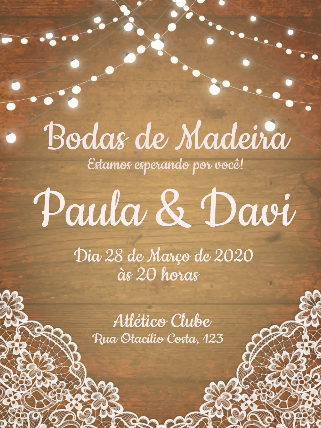 Convite Bodas de Madeira Rústico para Editar Online