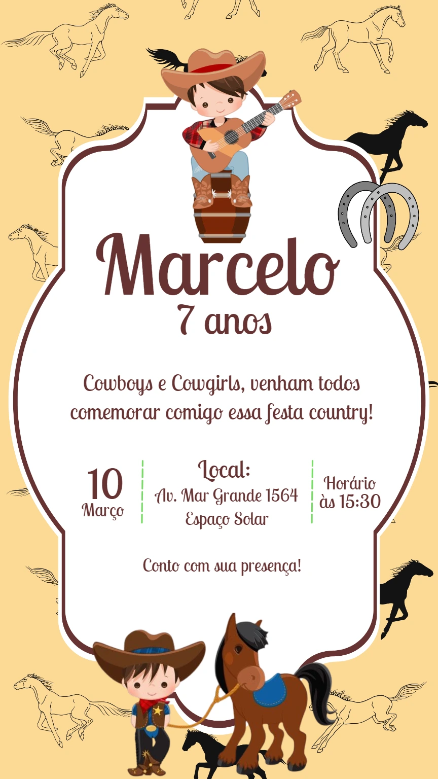 Convite Aniversário Country com Cowboy para Editar Online
