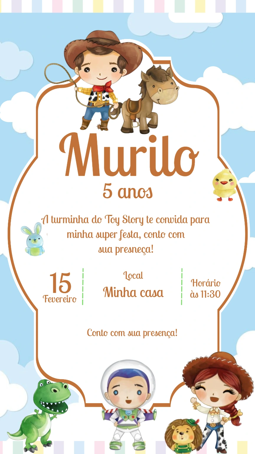 Convite de Aniversário Toy Story com Personagens para Editar