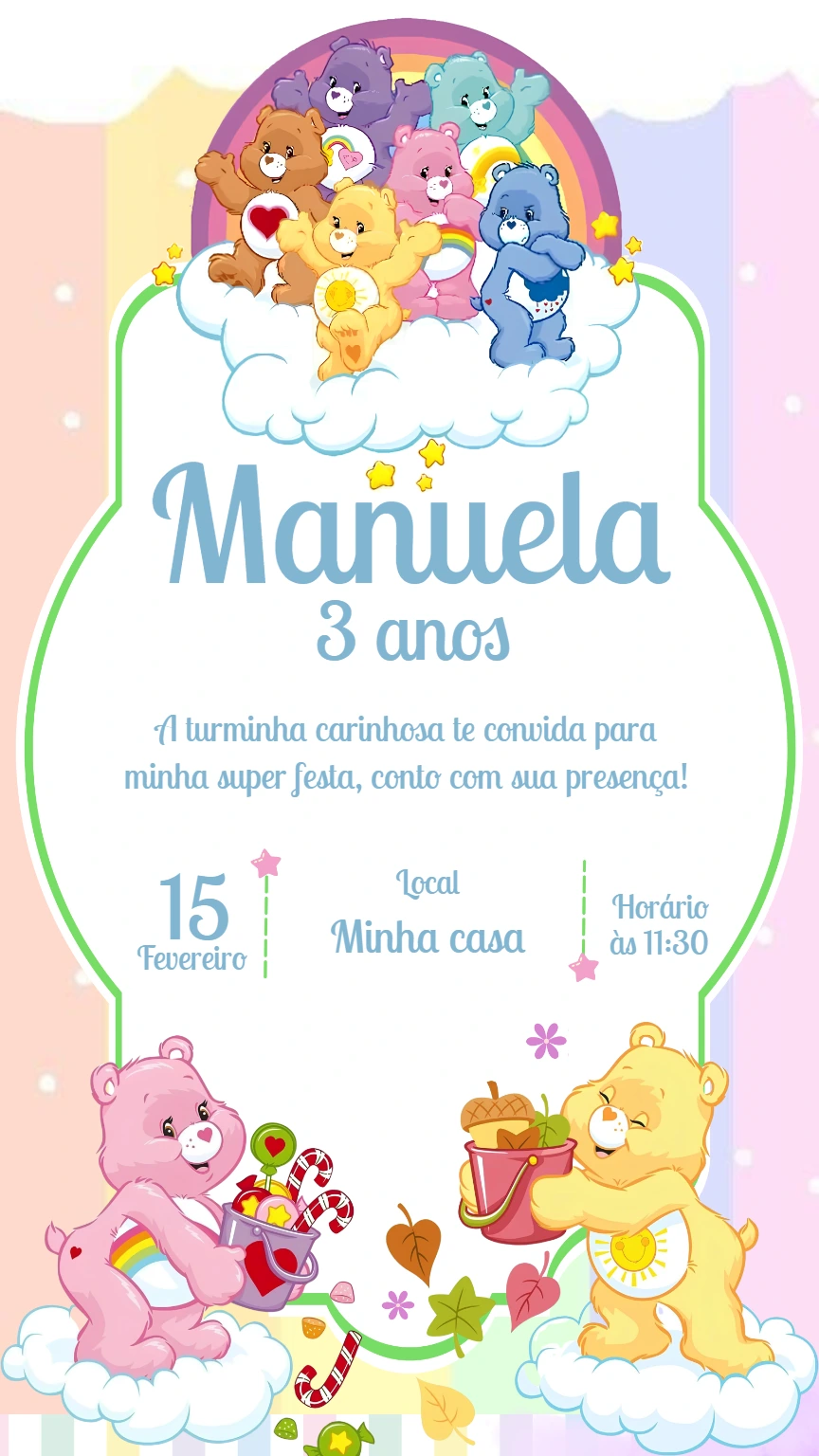 Convite Aniversário Ursinhos Carinhosos para Editar Online