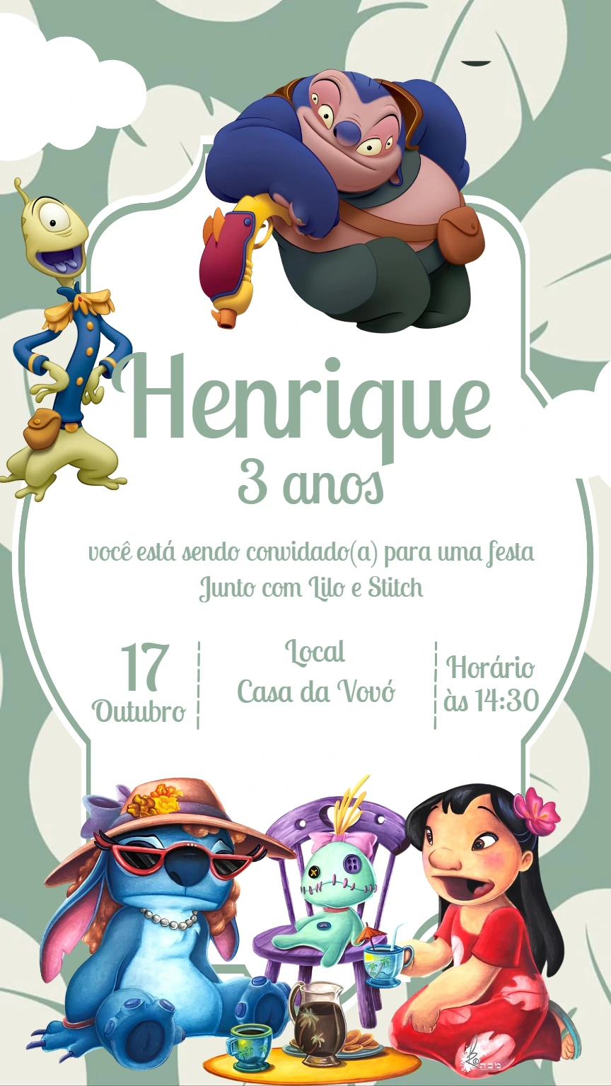 Convite Aniversário Lilo e Stitch para Editar Online