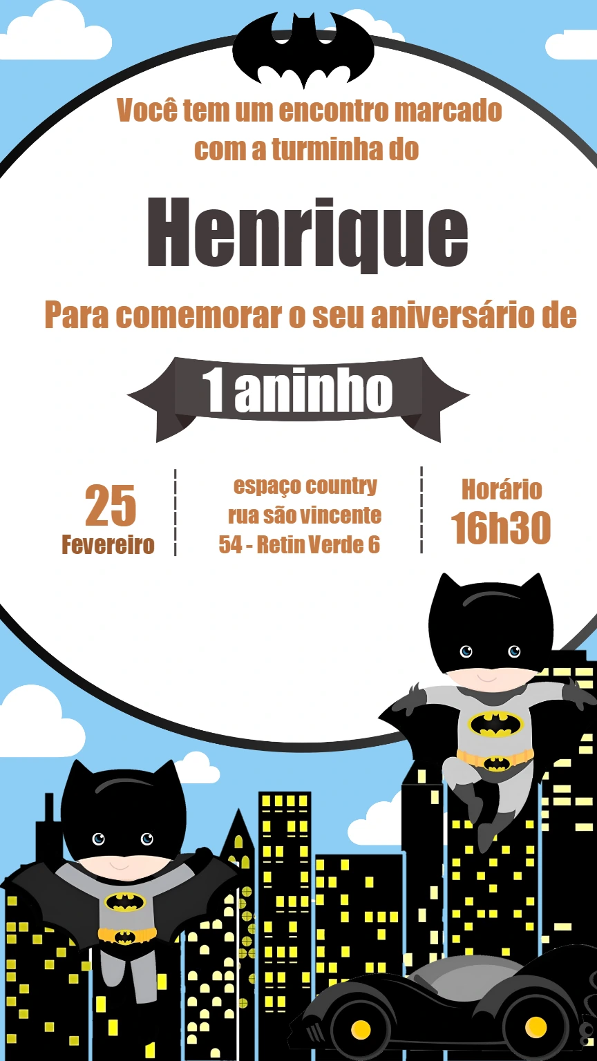 Convite de Aniversário Batman Toy Editável Online