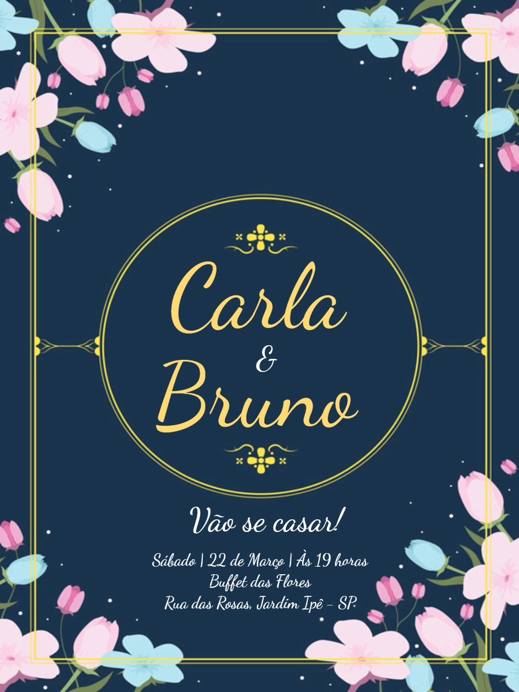 Convite de Casamento Floral com Tulipas para Editar Online
