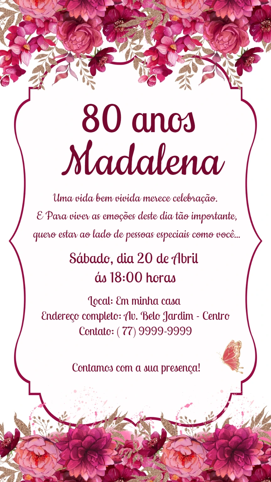 Convite de Aniversário Adulto Floral Elegante para Editar Online