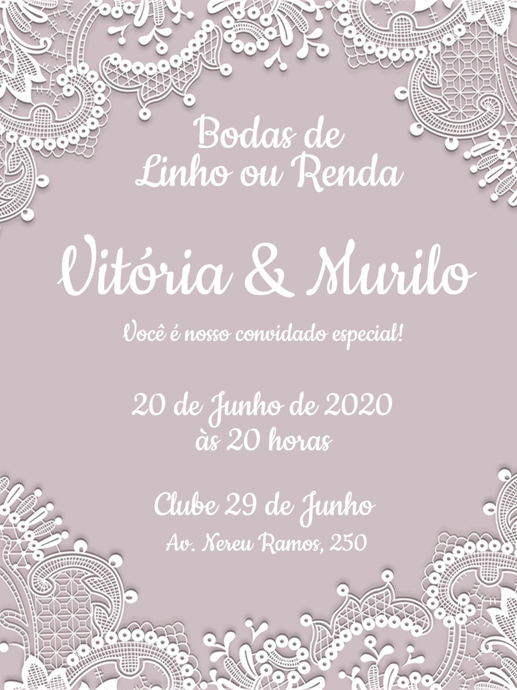 Convite Bodas de Linho ou Renda com Renda para Editar Online