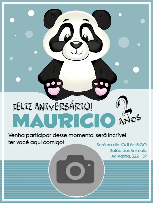 Convite Aniversário Panda com Foto para Editar Online