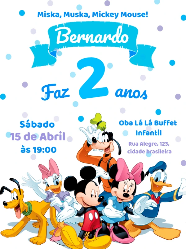 Convite de Aniversário Turma do Mickey para Editar Online