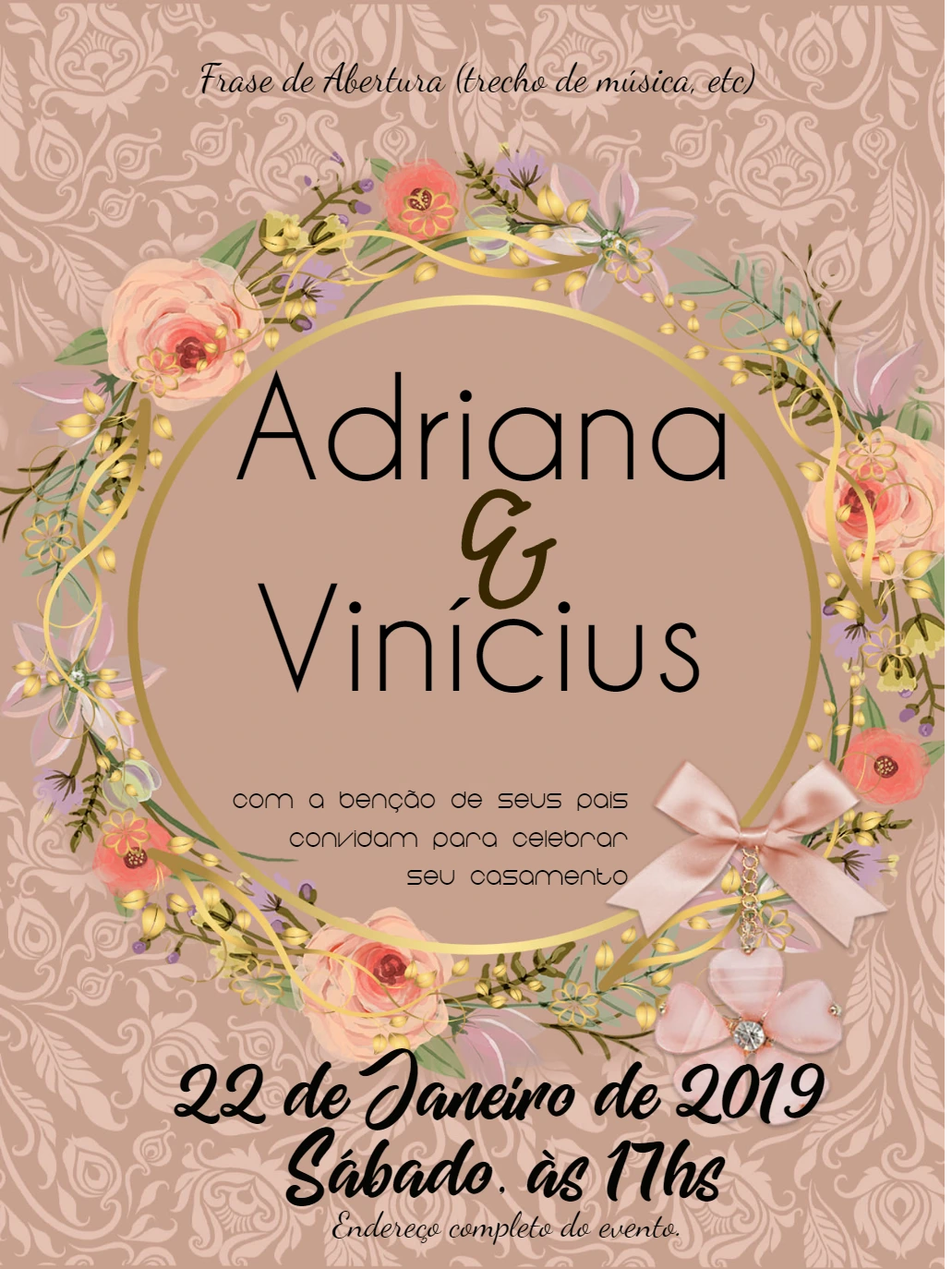 Convite de Casamento Floral Romântico para Editar Online