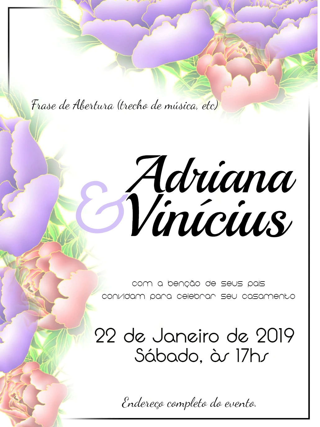 Convite de Casamento Floral Delicado para Editar Online