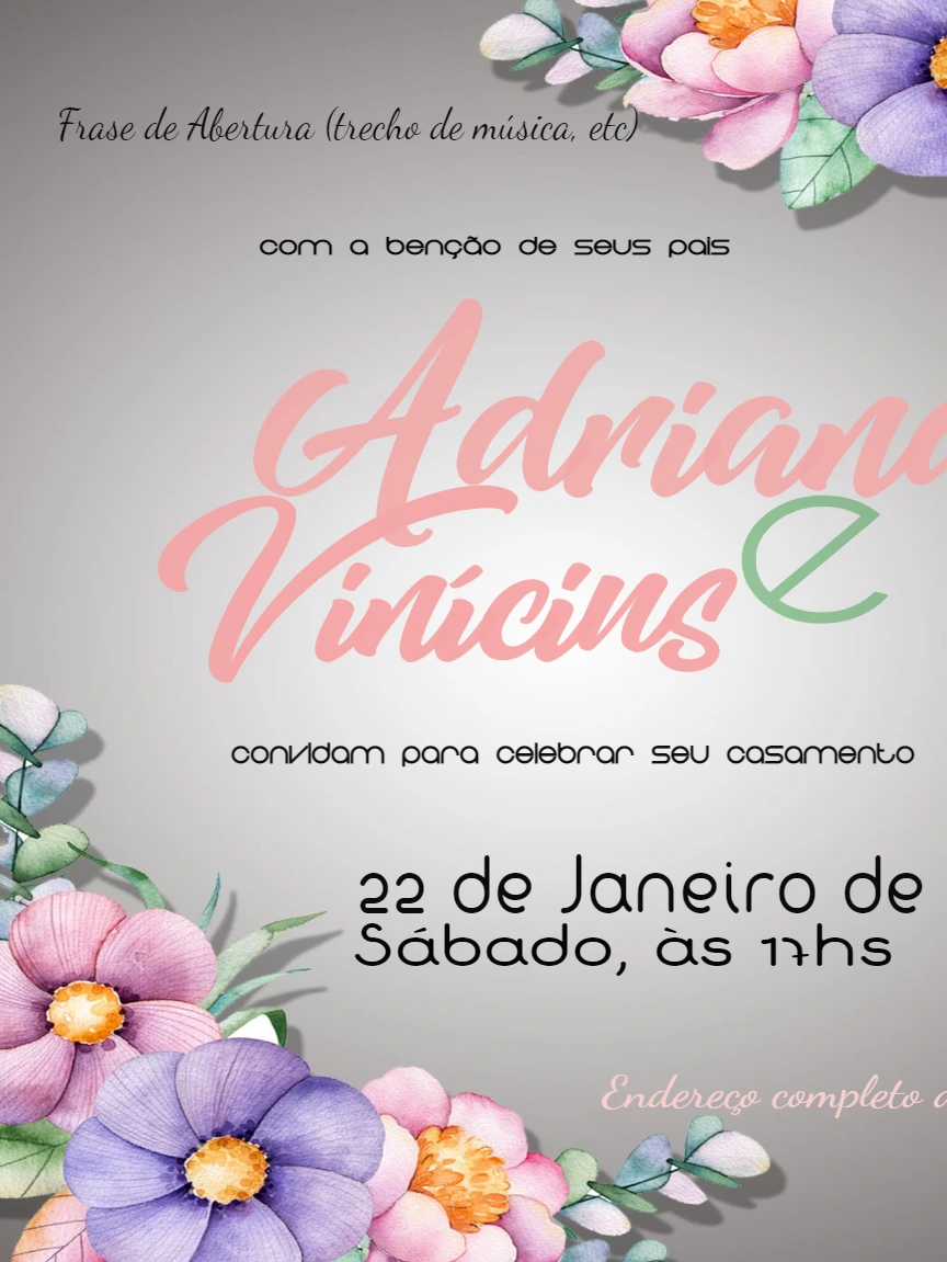 Convite de Casamento Floral com Aquarela para Editar Online